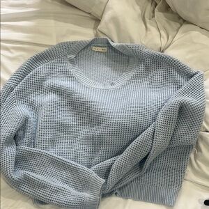La Hearts Blue Crew Neck Sweater with Chunky Knit Texture